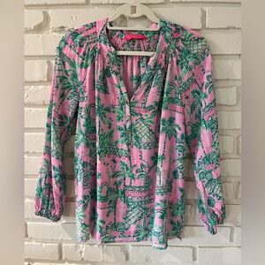 Lilly Pulitzer Pink and Green Tropical Blouse